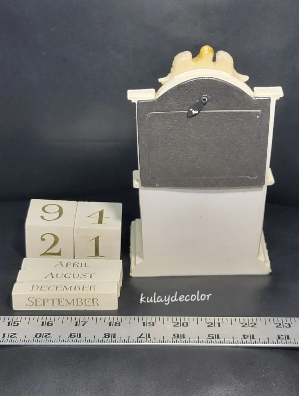 Vintage Praying Angel Perpetual Block Calendar Photo Frame Desk Distressed Decor